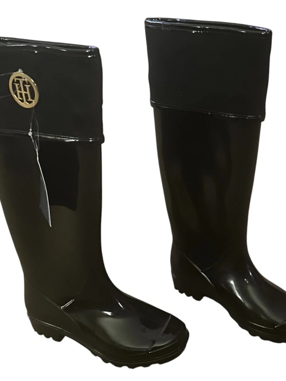 Tommy Hilfiger Black Women's Tall Rain Boots with Logo Accent